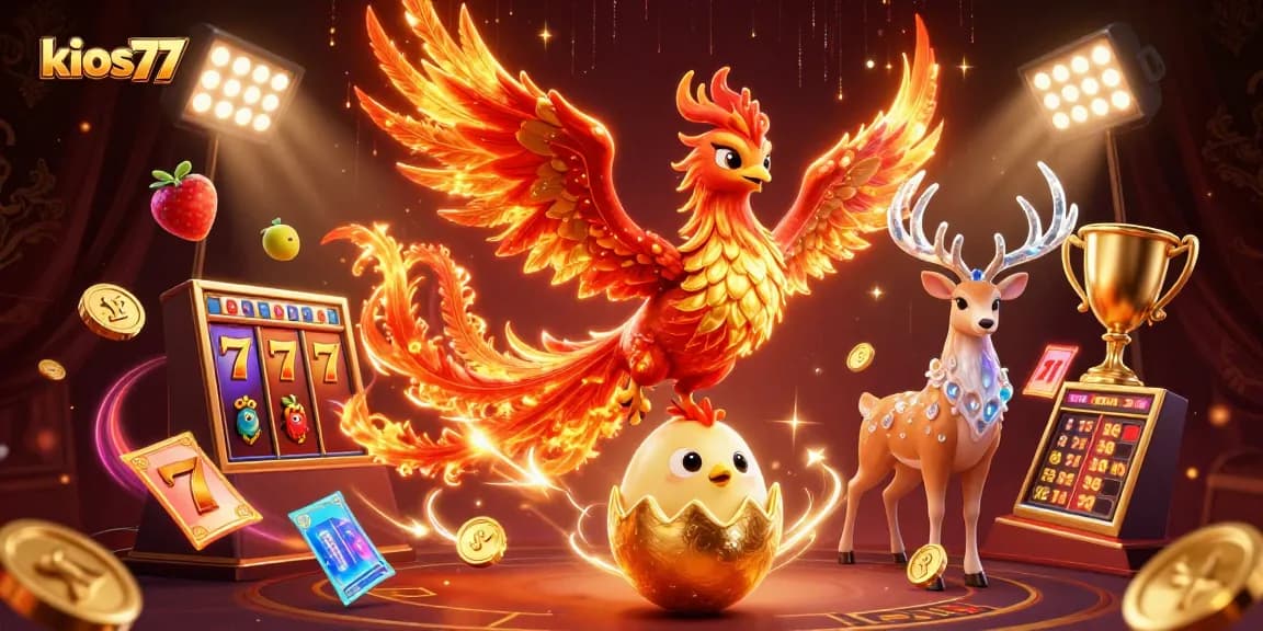 Kios77 offers thrilling slot action with vibrant casino characters and dynamic game elements