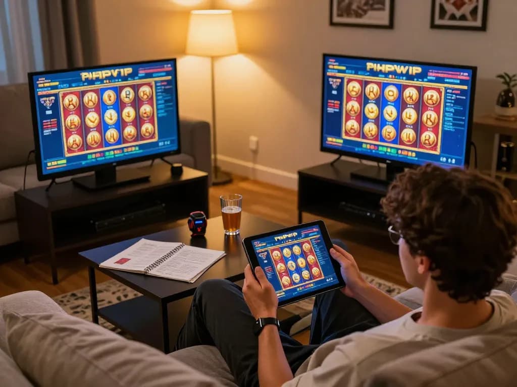 Engaged player experiencing PHPVIP online gaming on tablet in a cozy home setting.