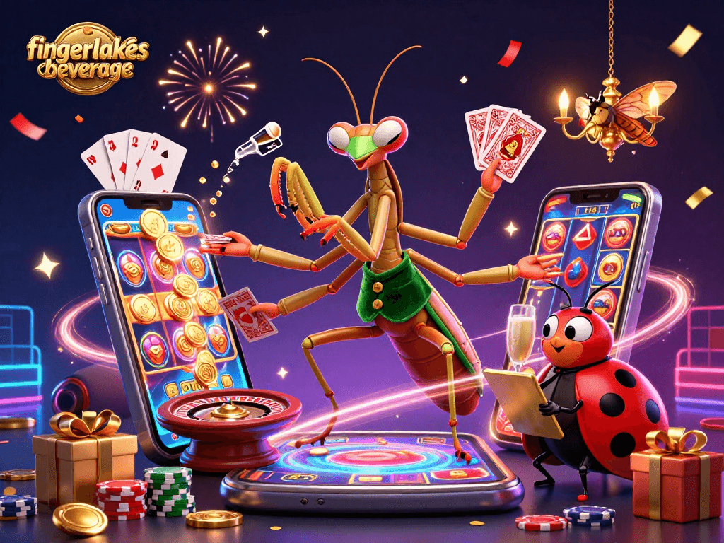 Menangkan judi slot di fingerlakesbeverage sambil menikmati suasana pesta dengan koin emas menerbang dan karakter lucu.
