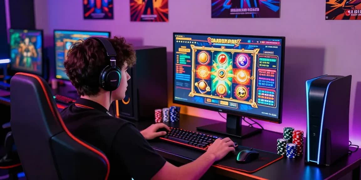 Dynamic gaming scene featuring tempototo slot game experience with vibrant setup and enthusiastic player.