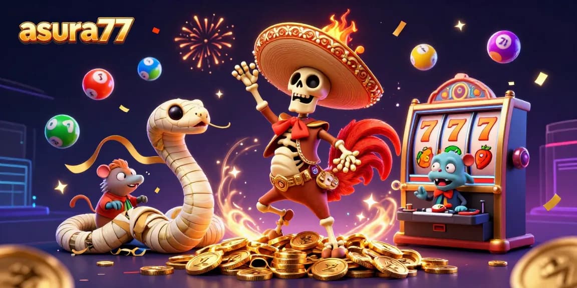 Experience the excitement of asura77 with a dynamic scene featuring a skeleton mariachi and thrilling casino elements.