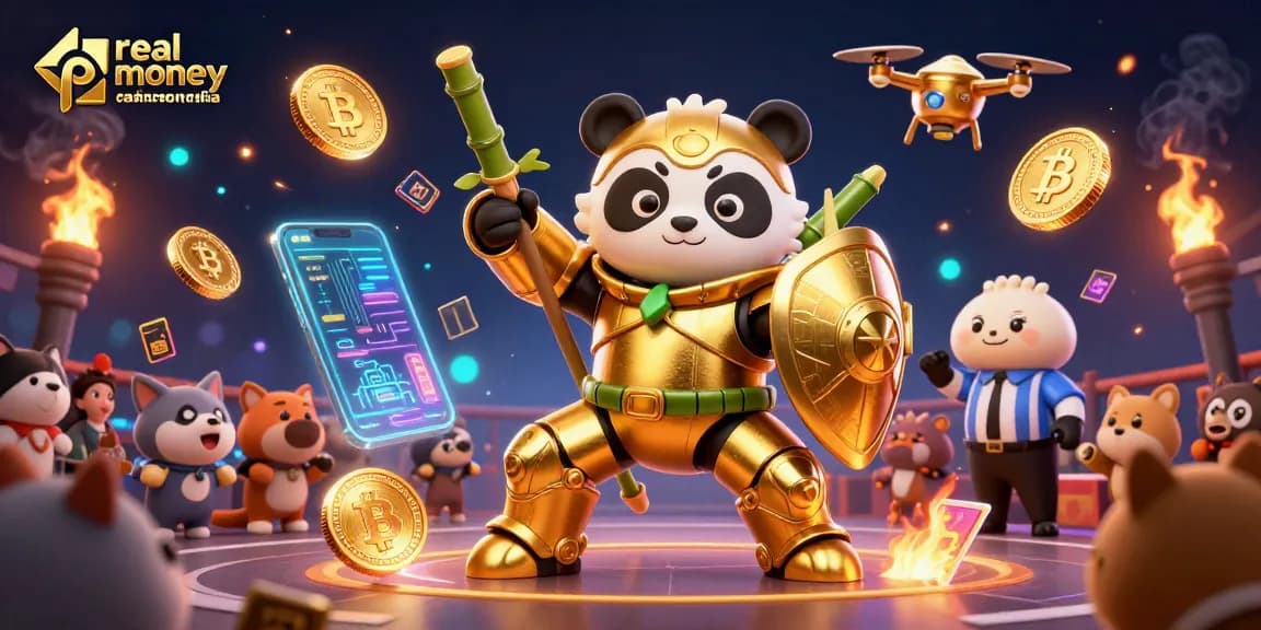 Engage in exciting action at real money casinos Australia with dynamic gaming characters, showcasing vibrant animations and crypto elements.