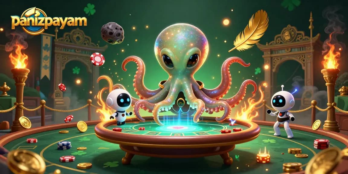 Taruhan seru dengan panizpayam, alien octopus bermain poker dengan robot, dan koin emas bertebaran