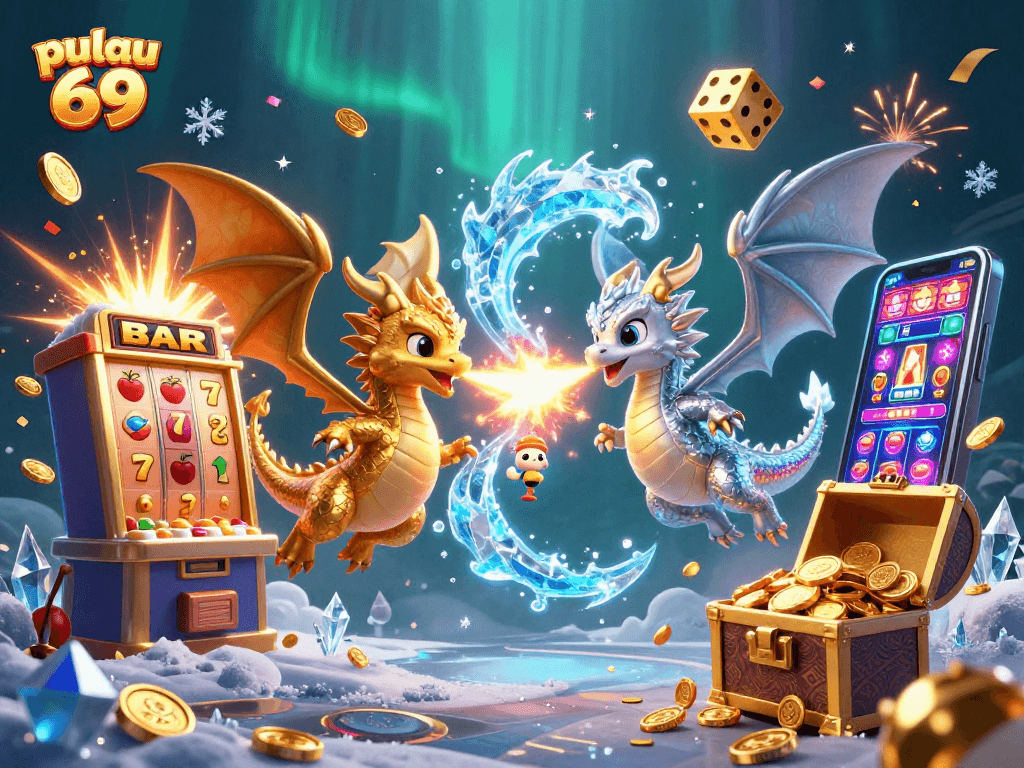 Experience the thrill of pulau 69 with vibrant dragons and a jackpot explosion in this dynamic scene.