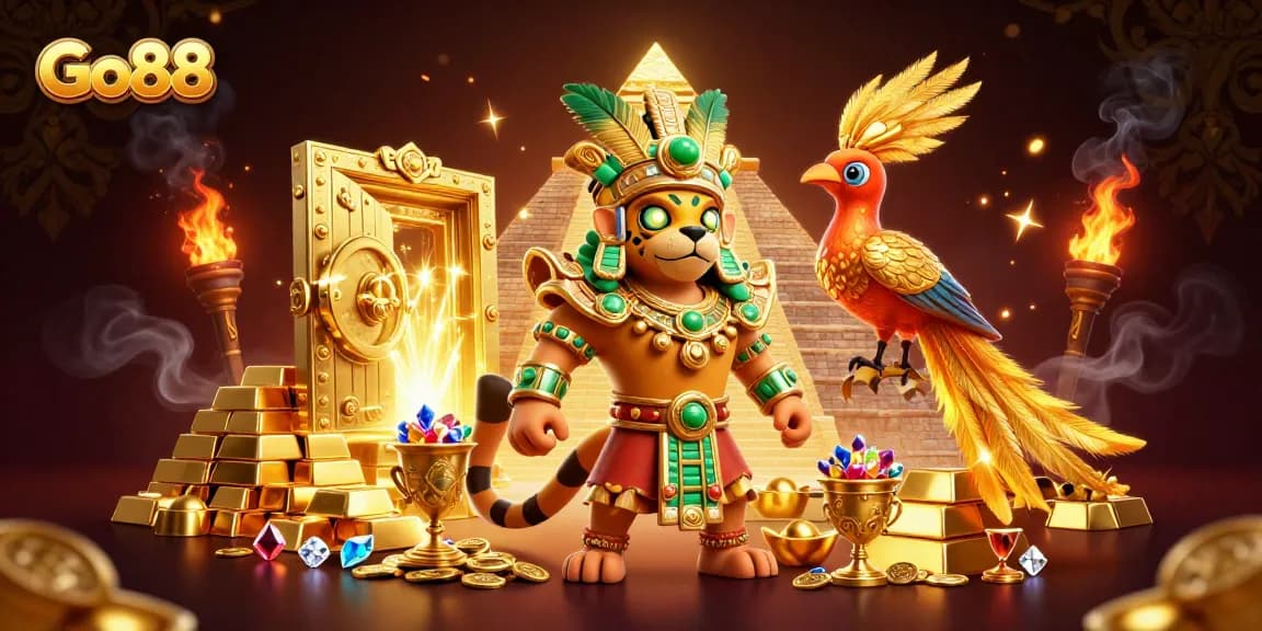 Experience the thrill of Go88 with vibrant casino-themed 3D illustration showcasing riches and excitement.