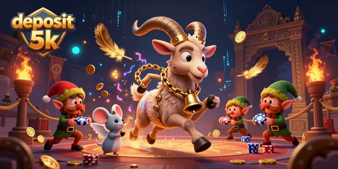 Experience high-stakes excitement with deposit 5k in this lively casino scene featuring Krampus, an angel mouse, and mischievous gremlins.