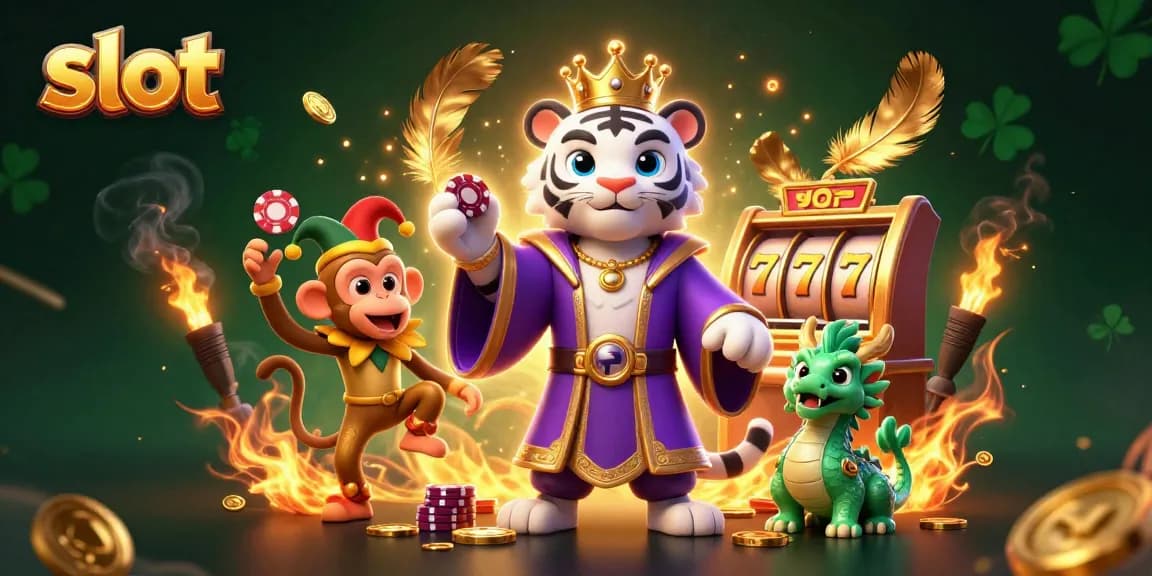 Slot menarik dengan harimau putih, monyet emas, dan naga giok, menciptakan keseruan permainan.