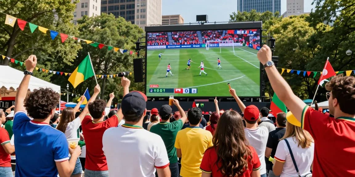 Menonton tebak skor piala dunia 2026 dengan semangat di taman kota.
