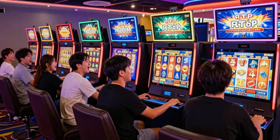 Exciting players engaging with modern online slot games showcasing dynamic graphics and RTP information.