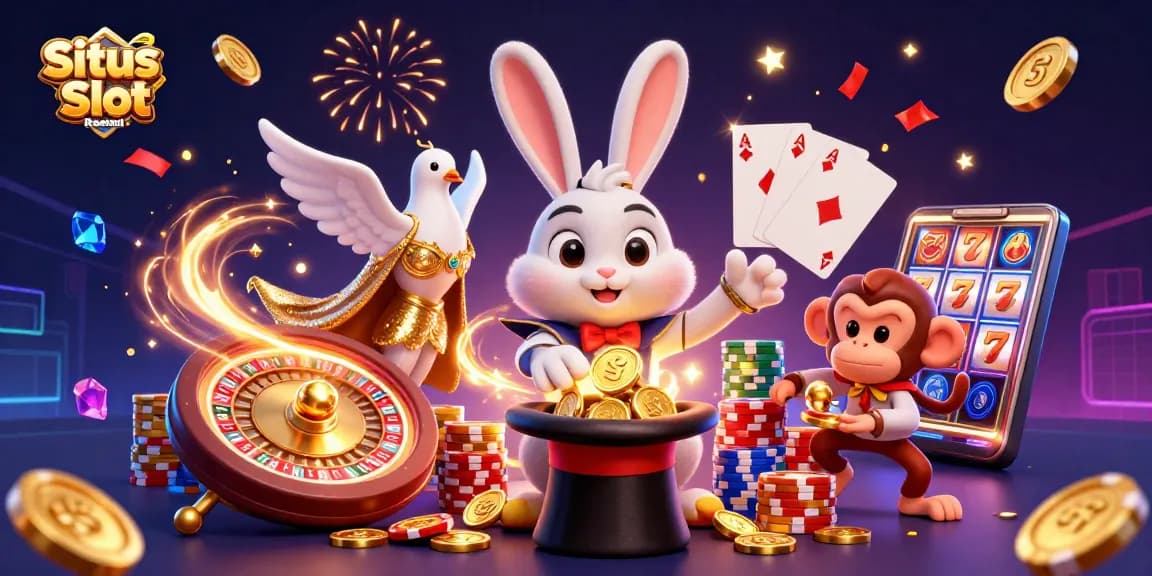 Menggandeng Situs Slot Resmi, magician kelinci menarik koin emas dari topi dengan efek magis yang memukau.