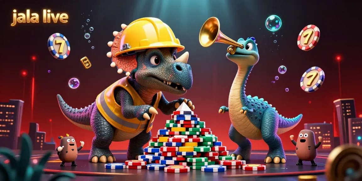 Experience the excitement of jala live with vibrant visuals of a gambling-themed celebration in a 3D illustration.