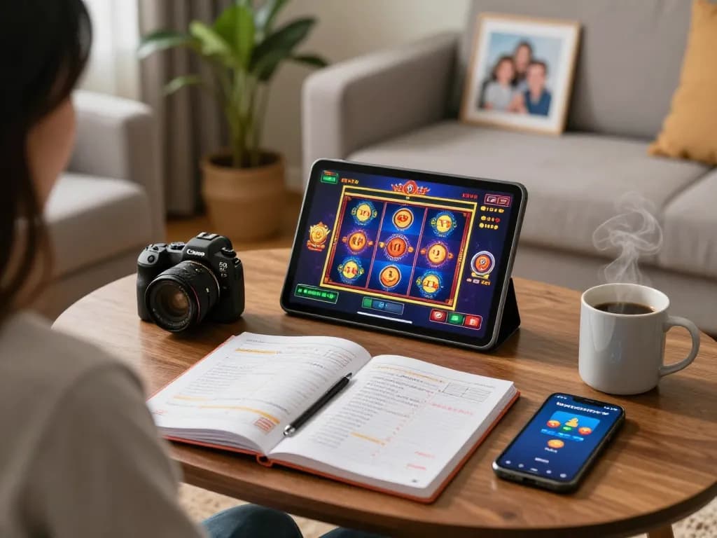 Pemain menikmati slot online dengan aplikasi INDOSLOT88 di lingkungan rumah yang nyaman, menampilkan hiburan yang bertanggung jawab