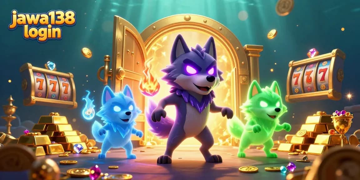 Engage with jawa138 login in this vibrant 3D casino scene filled with treasures and dynamic characters.