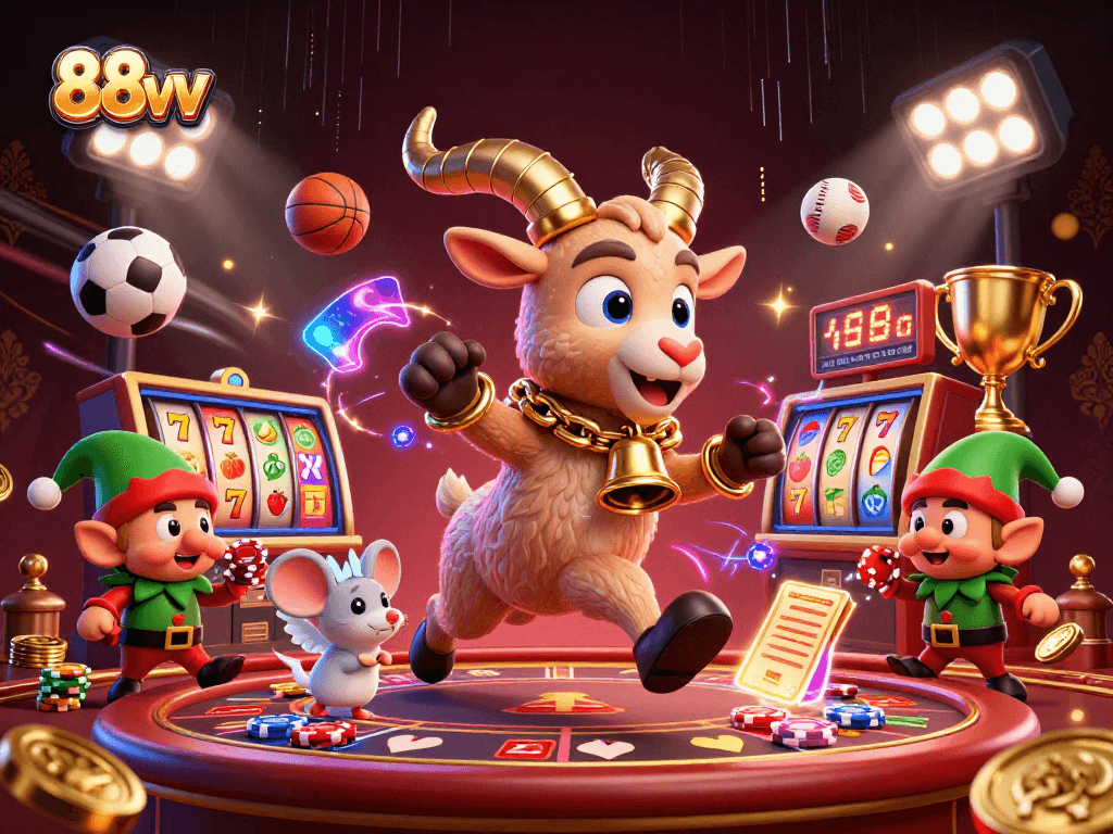 Engage with exciting 88vv gameplay in a festive casino scene featuring Krampus and mischievous elves.