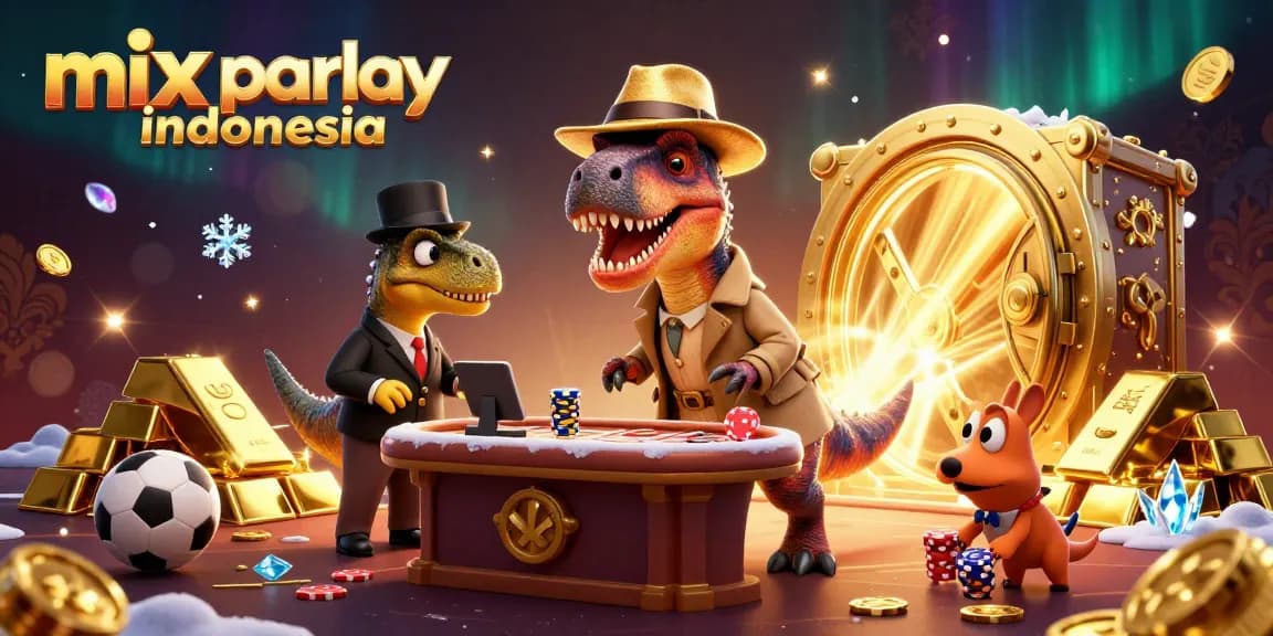 Experience mix parlay indonesia action with a vibrant 3D depiction of a velociraptor betting at a casino.