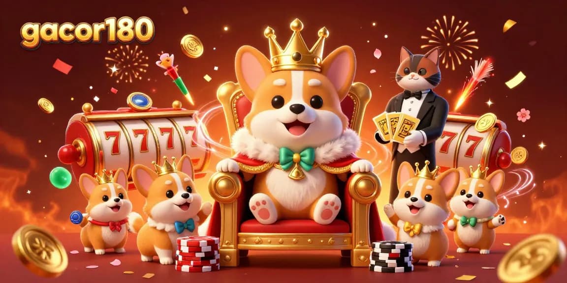 Gacor180 menghibur dengan permainan slot yang menarik, dikelilingi oleh karakter lucu dalam suasana meriah.