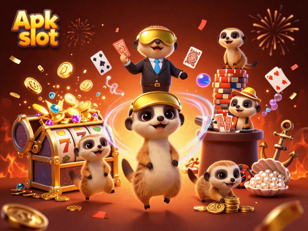 Permainan Apk slot oleh kolonisasi meerkat yang menjalankan kasino yang megah dengan simbol buah dan pencapaian jackpot.