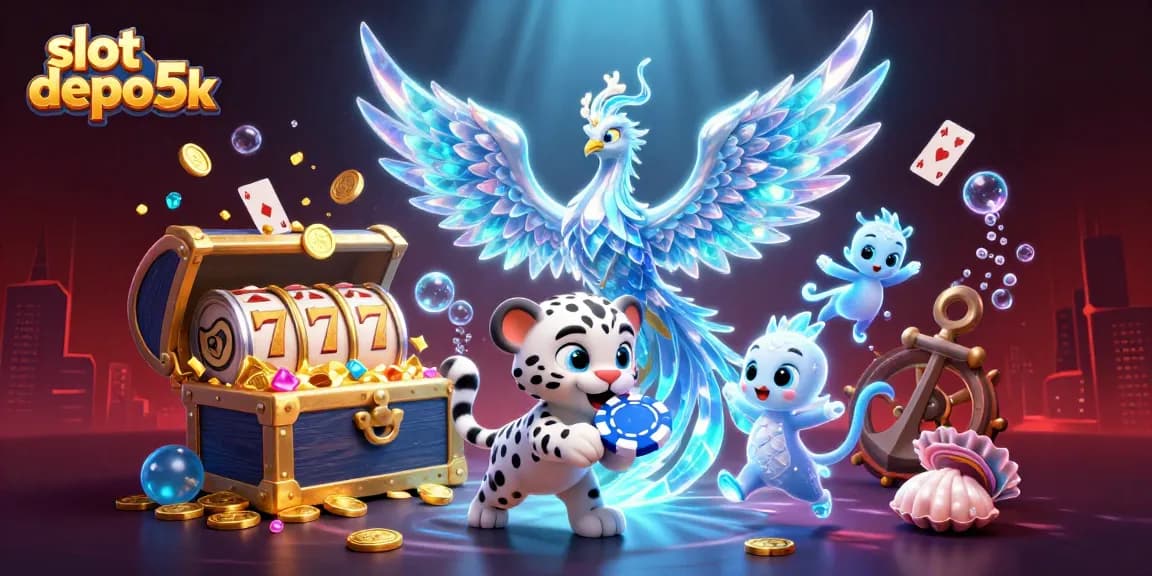 Spin and win at slot depo 5k with vibrant, dynamic 3D casino-themed illustration.