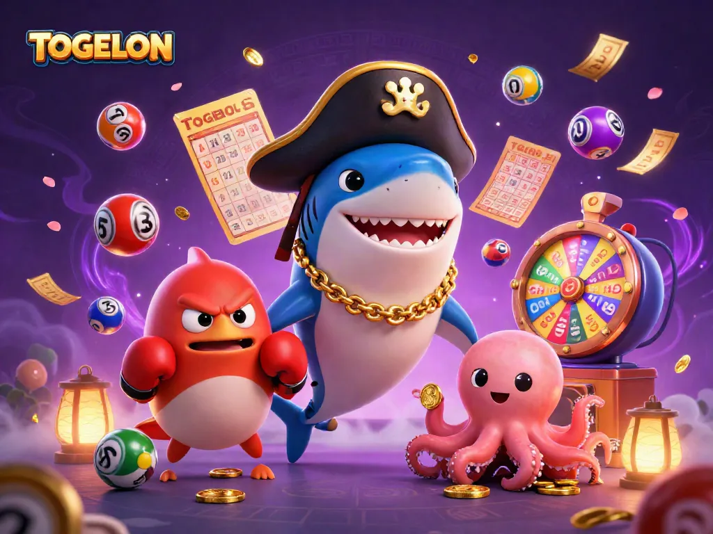 Win big with TOGELON's vibrant lottery scene filled with colorful elements and dynamic action.