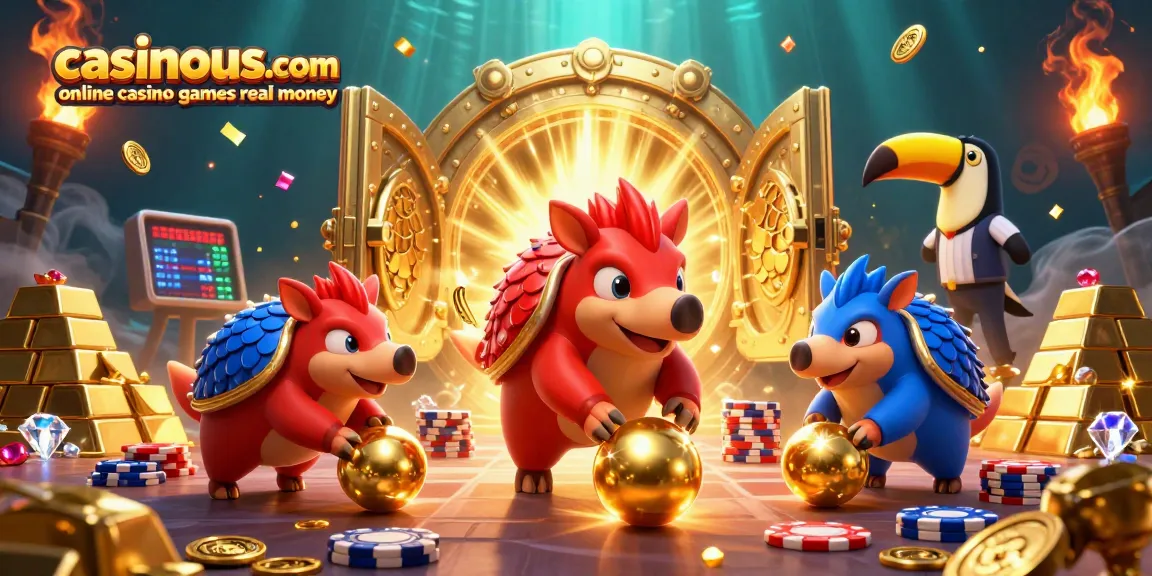 Experience the thrill of casinous.com online casino games real money with animated pangolins battling in a vibrant 3D scene.