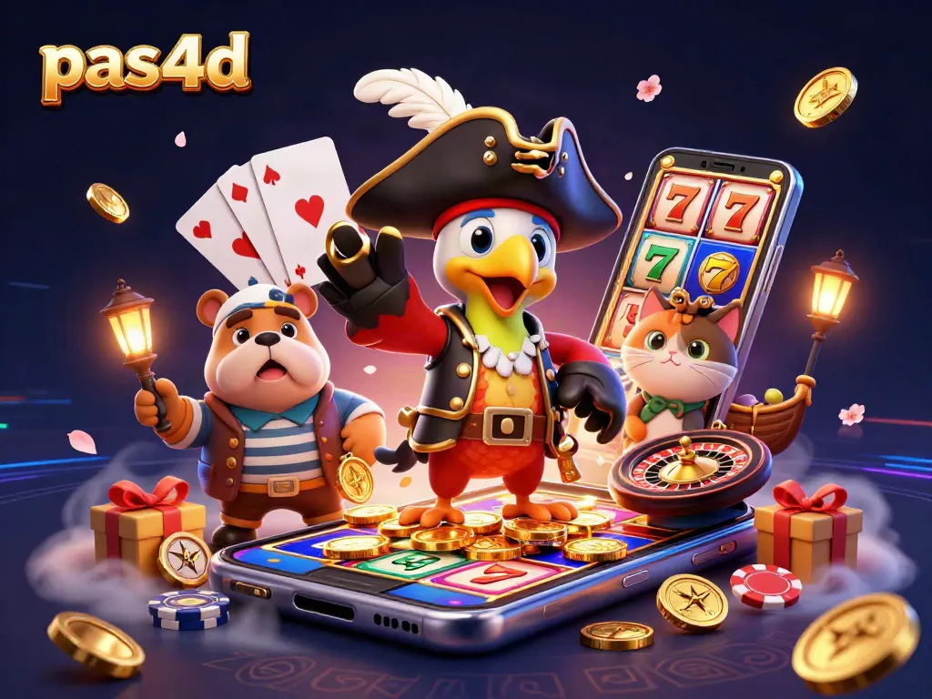 Jelajahi slot online dengan pas4d menggunakan ponsel pintar yang memamerkan permainan menarik dan karakter menggemaskan.