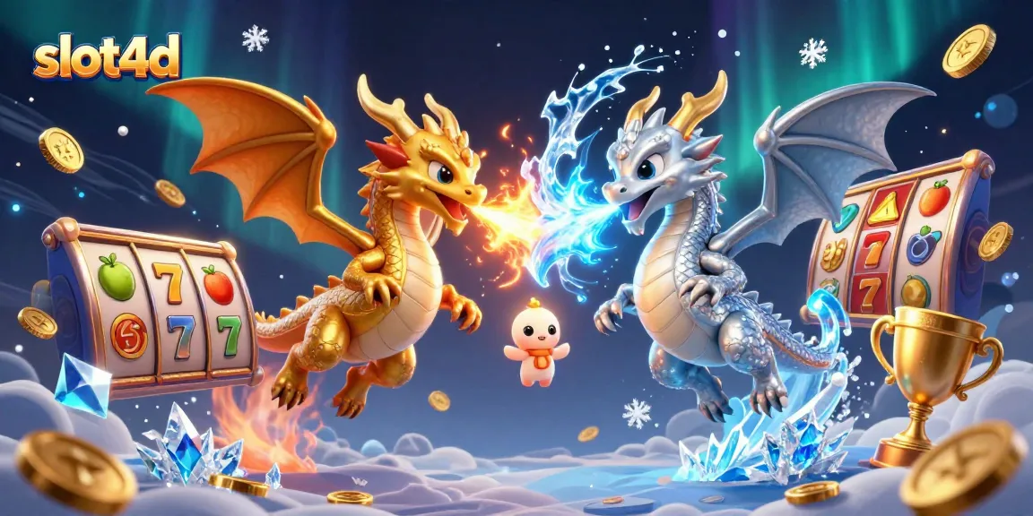 Experience thrilling gameplay at slot4d with dragons battling in a vibrant, dynamic casino scene.
