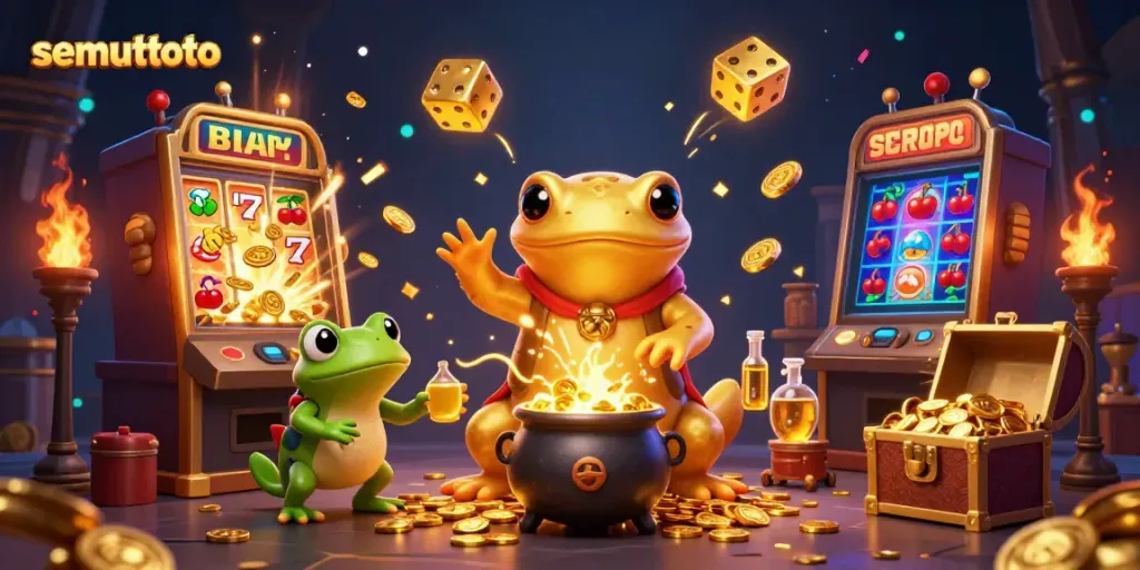 Semuttoto menyajikan peluang menang bermain togel online, dengan simbol keberuntungan dan elemen kasino yang menakjubkan.