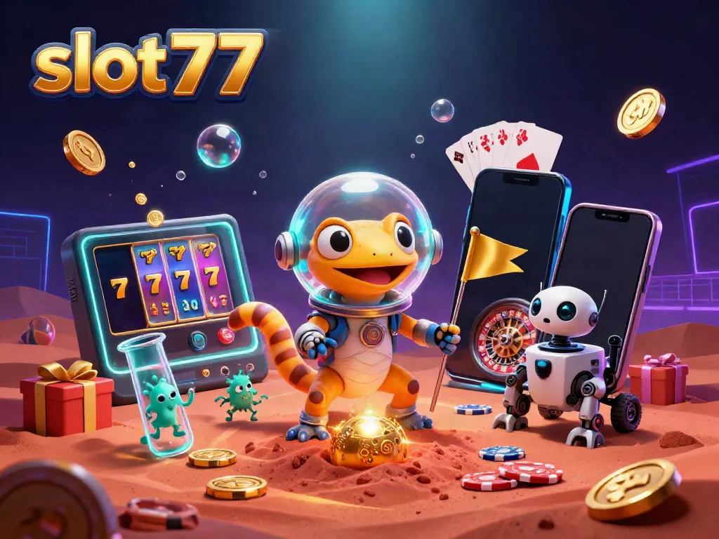 Menangkan permainan slot777 dengan karakter alien di kasino emas di Mars.