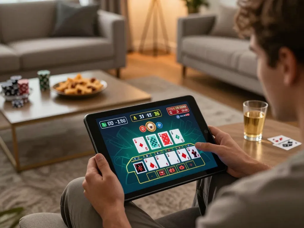 Experience hwg500 alternatif engaging in a live blackjack game online with cozy home ambiance and vibrant gameplay.