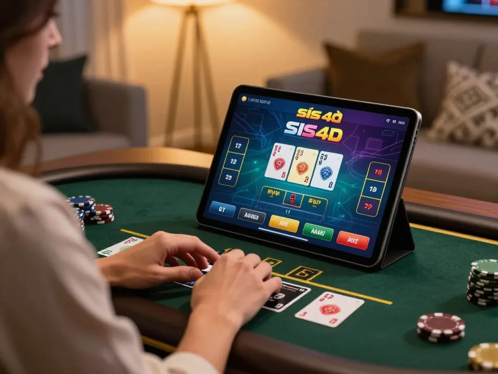 Play blackjack on sis4d with players engaged in strategic betting at an elegant online setup.