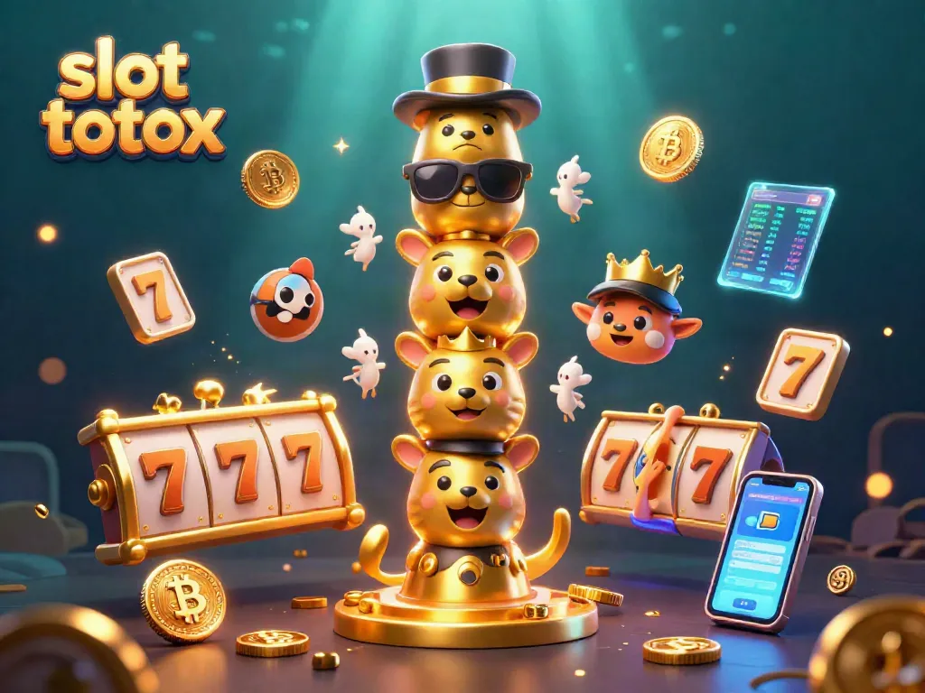 Engage in exciting slot totox games with a lively illustration of a golden totem and dynamic casino elements.