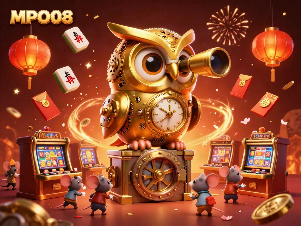 Experience thrilling gaming with MPO08 where golden owls and bustling mice bring excitement to every play.