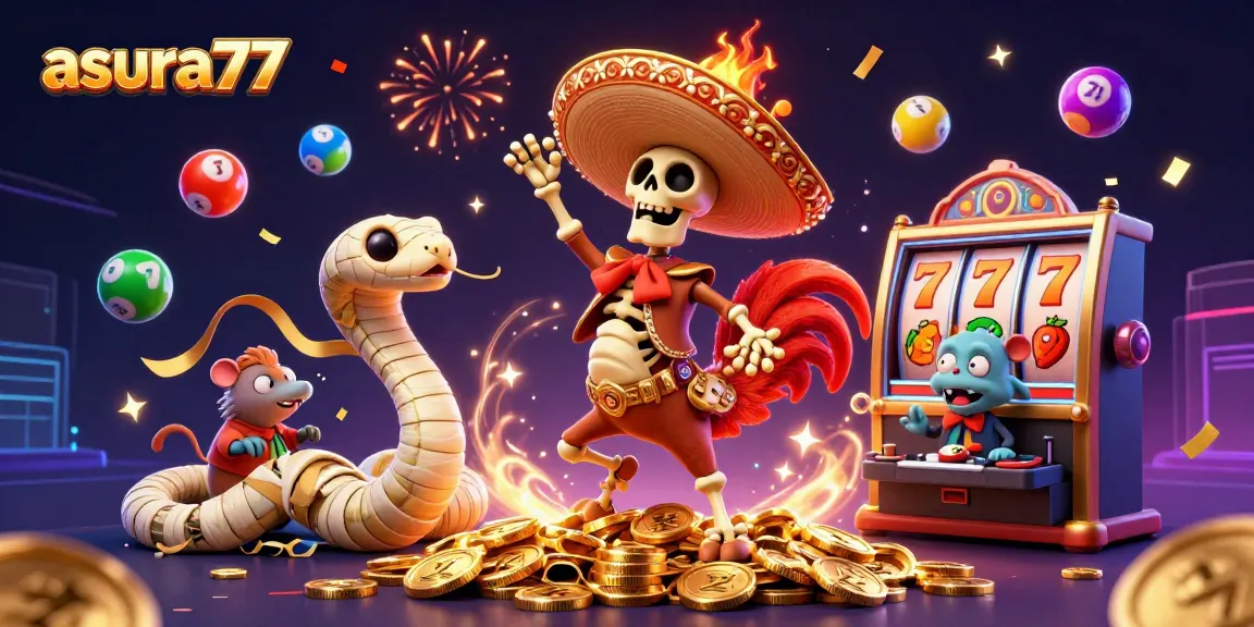 Experience the excitement of asura77 with a dynamic scene featuring a skeleton mariachi and thrilling casino elements.
