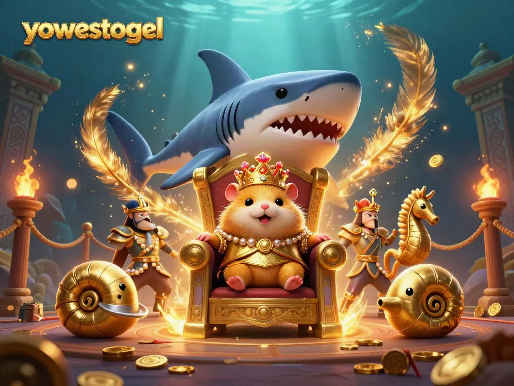 Play exciting games at yowestogel featuring a fierce golden hamster king in an underwater casino.