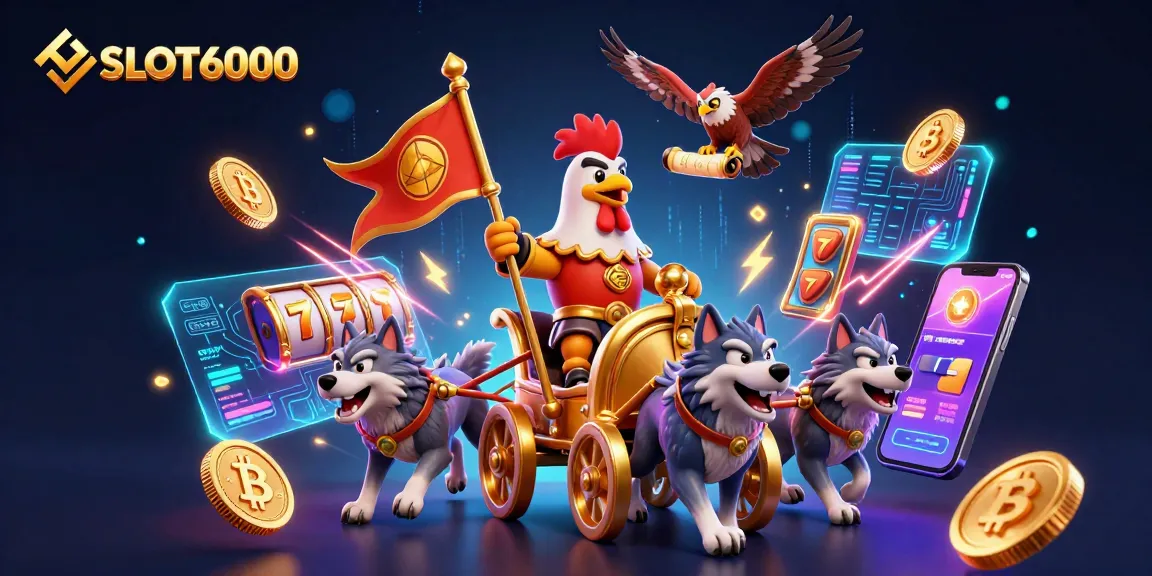 Engage with SLOT6000 and immerse in the fantasy of slots with a 3D rooster warlord in action.