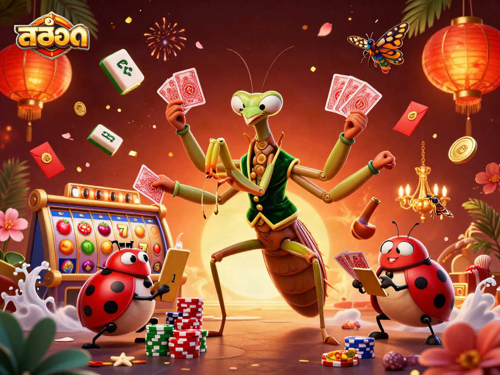 Engaging 3D scene depicting สล็อต with character interactions and dynamic casino elements like slot reels and colorful confetti.