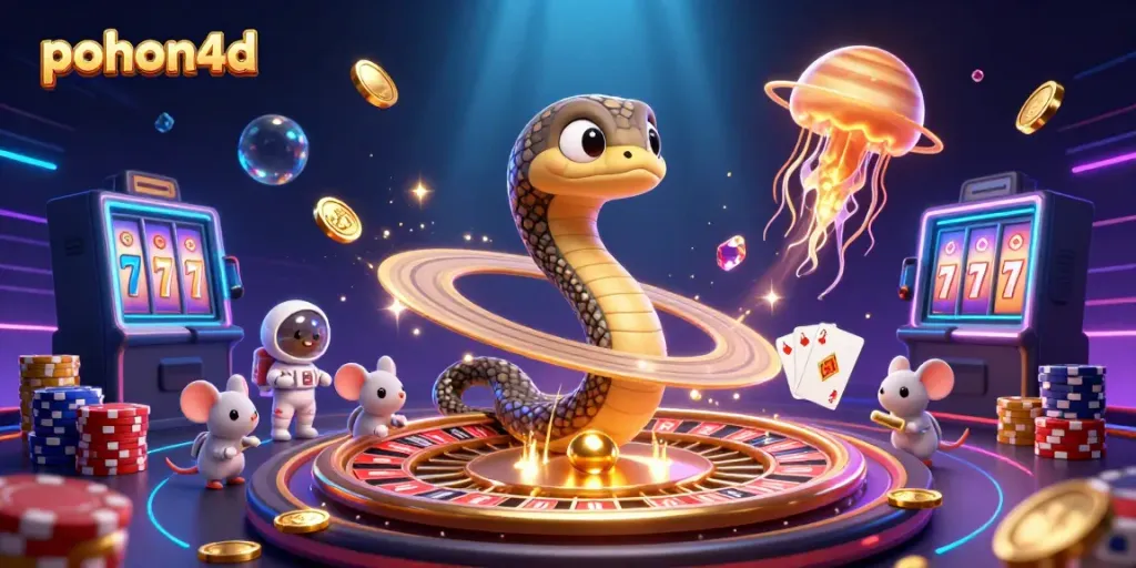 Experience the thrill of betting with pohon4d in a vibrant, cosmic casino setting.
