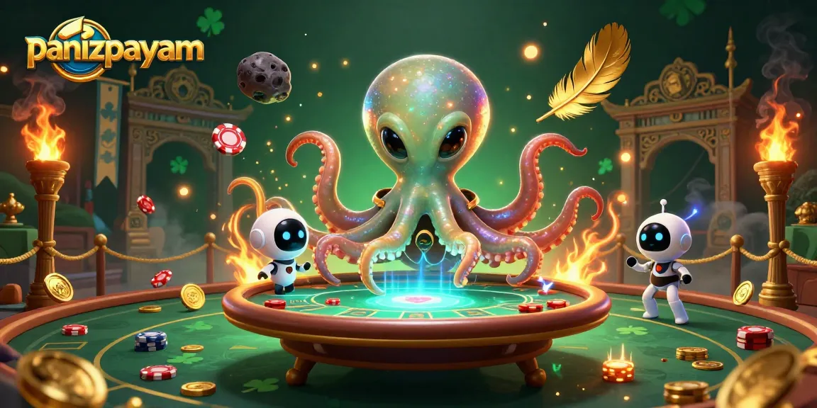 Taruhan seru dengan panizpayam, alien octopus bermain poker dengan robot, dan koin emas bertebaran