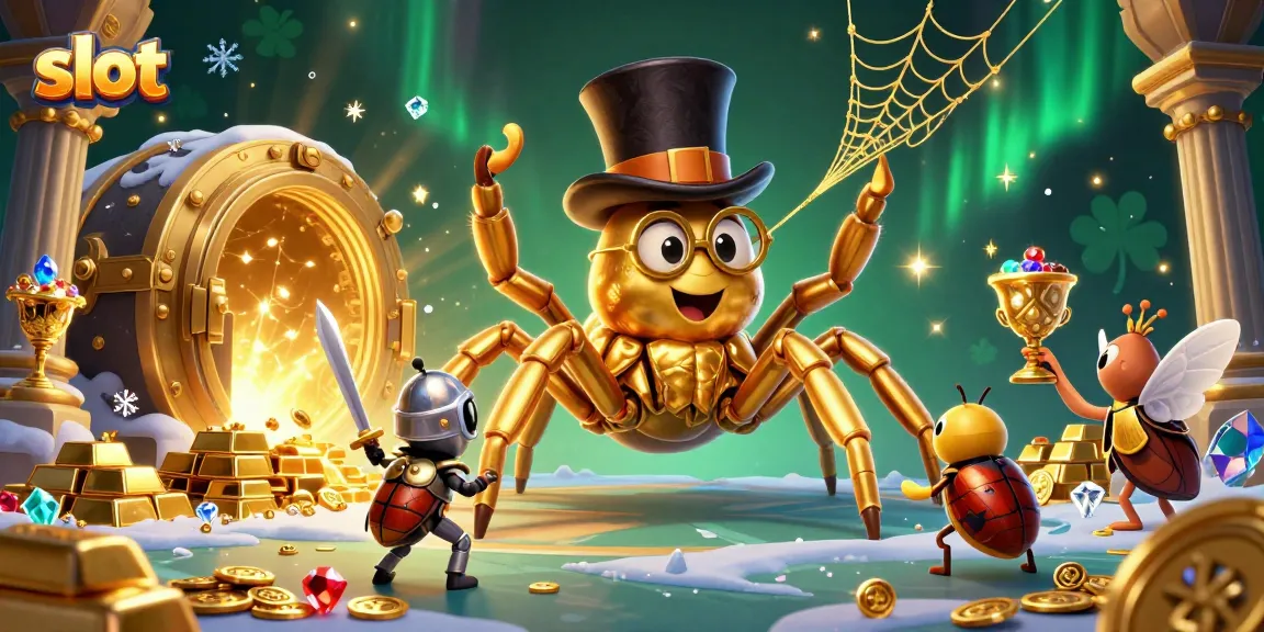 Engage with exciting slot adventures in a vibrant casino scene featuring a golden tarantula and brave beetle knight.
