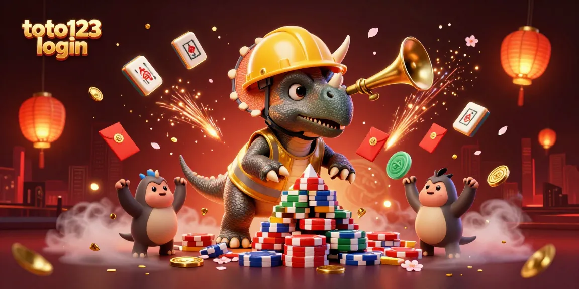 Experience the thrill of toto123 login with a vibrant casino-themed illustration featuring dynamic characters and game elements.
