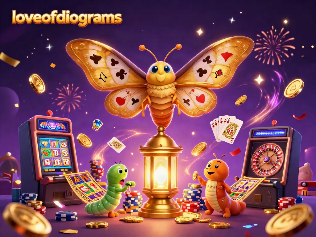 Slot online loveofdiagrams menampilkan ratusan koin emas mengalir dan karakter menarik dalam suasana judi yang meriah.