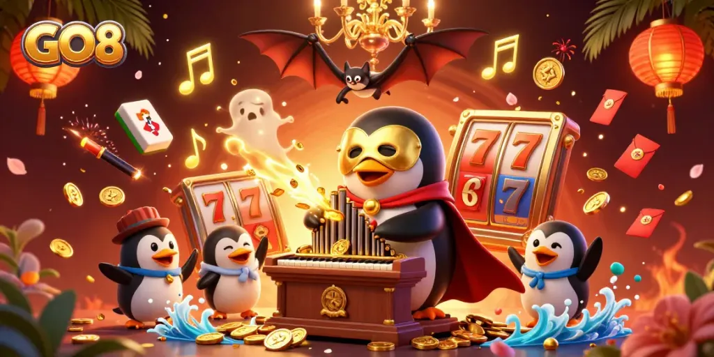 Engage with GO8 at an online casino featuring vibrant characters and dynamic slot elements.
