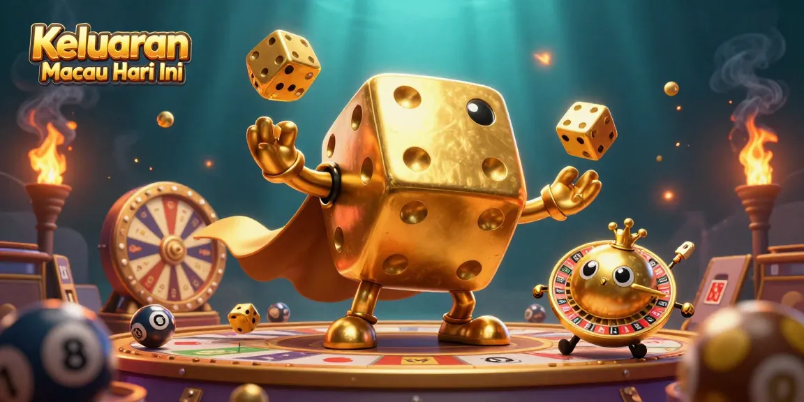Keluaran Macau Hari Ini showcases an engaging lottery-themed scene with dynamic elements and a colorful character design.