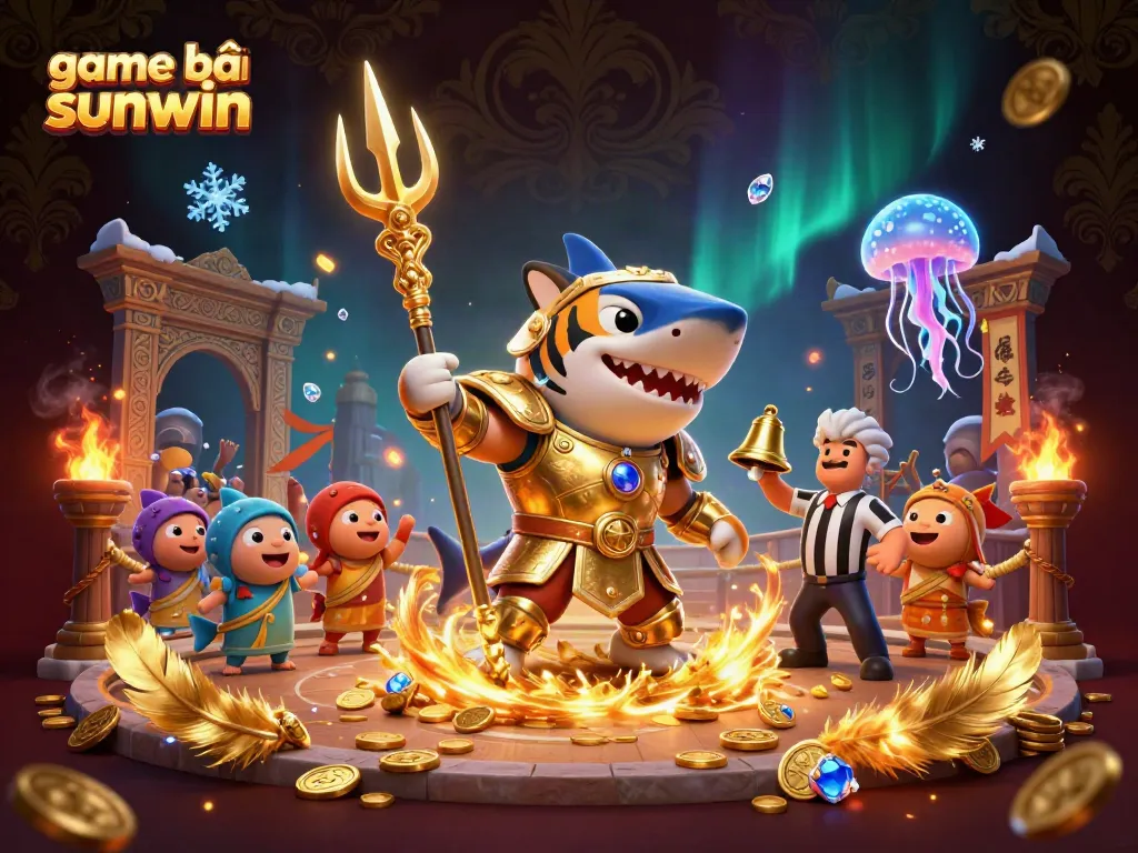 Experience the thrilling world of game bài sunwin with a fierce shark hero in an underwater colosseum.