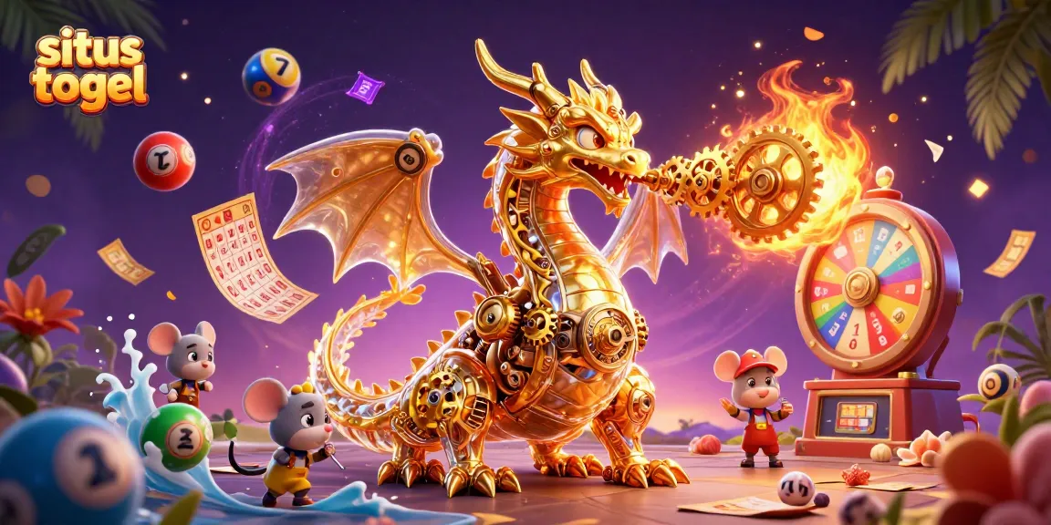 Experience the excitement of situs togel with vibrant lottery balls and a golden dragon, enriched by casino visuals.