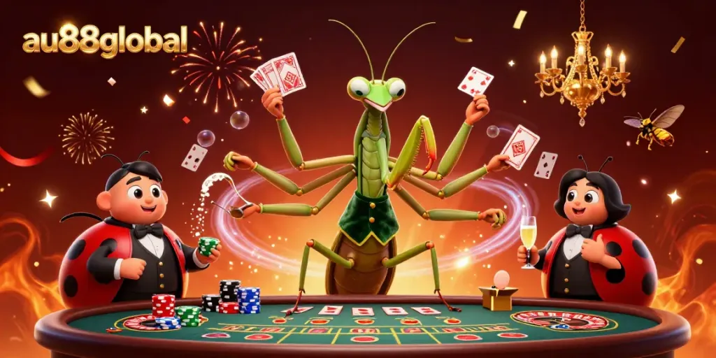 Experience exciting gaming at au88global with a dynamic casino scene featuring thrilling characters and vibrant elements.