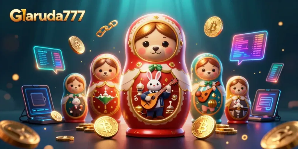 Garuda777 menunjukkan pengalaman slot online dengan tema keberuntungan, menampilkan karakter menarik dan elemen kasino.