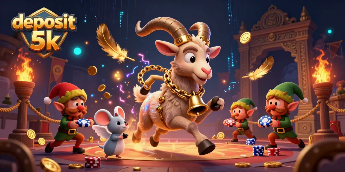 Experience high-stakes excitement with deposit 5k in this lively casino scene featuring Krampus, an angel mouse, and mischievous gremlins.