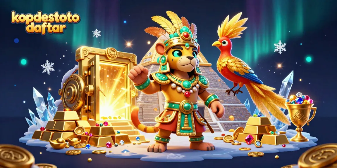 Join the kopdestoto daftar adventure with a Mayan jaguar priest in this vibrant, 3D digital casino illustration.