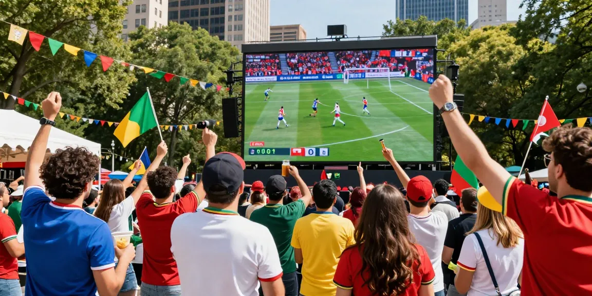 Menonton tebak skor piala dunia 2026 dengan semangat di taman kota.